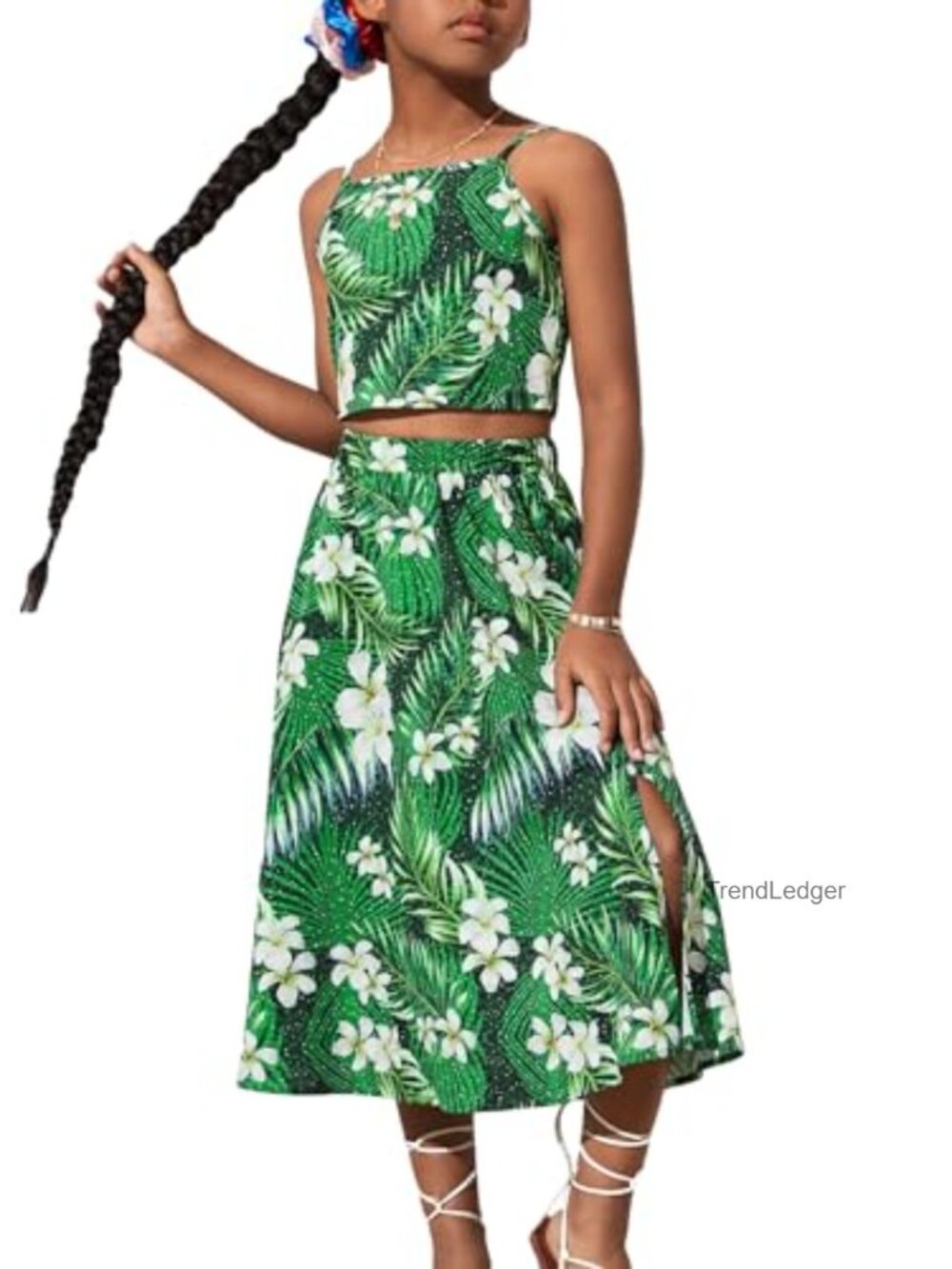 Girls 2 Piece Summer Outfit Spaghetti Strap Cami Top A Line Long Skirt Set